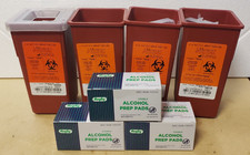 4 PACK-- Sharps Container Biohazard Needle Disposal 1 Qt Size W/ 3 box alcohol