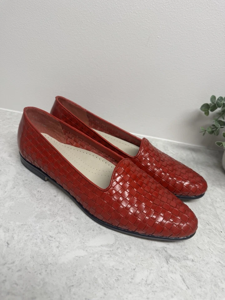 Mocassim Trotters Couro Vermelho Tecido Conforto - Feminino Tamanho 11 M - Imagem 4 de 4