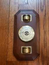 Vintage Brass France Wooden Weather Station Barometer Thermometer Hygrometer