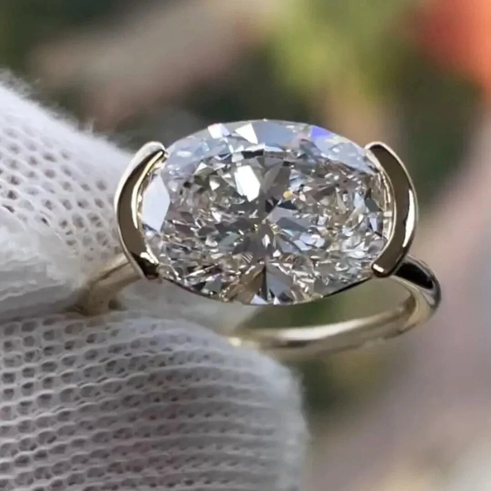 10.55Ct Oval White Diamond Bezel East West Engagement Ring 14k White Gold Plated - Image 3 of 4