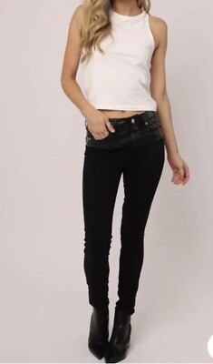 Dear John High Waisted Skinny Pixie Jeans Vegan Leather Black Size 28, BNWT