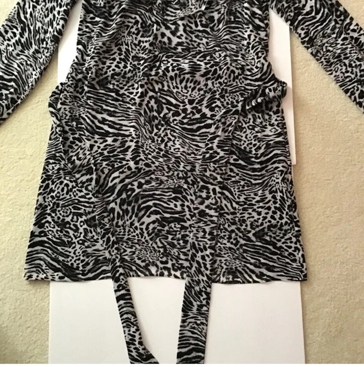 Abito donna Michael Kors stampa animalier volant collo cravatta cintura chiffon XS $140 nuovo