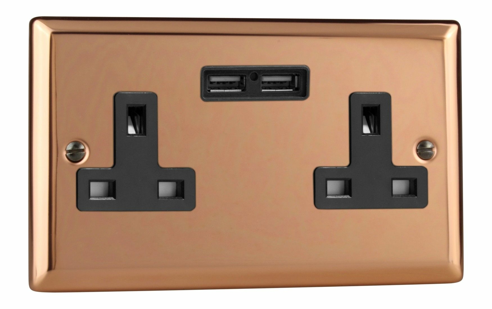 Varilight XY5U2B.CU Urban Polished Copper 2 Gang Unswitched 13A Socket 2.1A USB