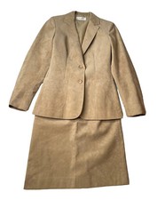 Vintage Womens Adolph Schuman for Lilli Ann Tan Ultra Suede Blazer Skirt Suit S