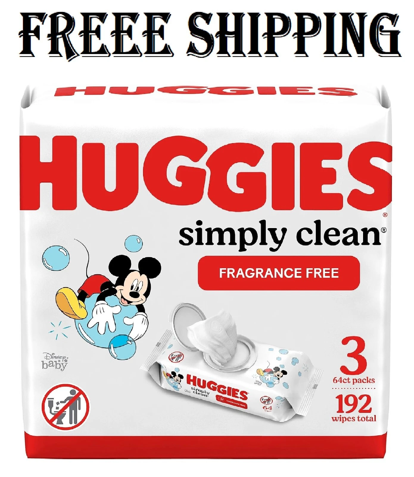 Huggies Simply Clean Fragrance-Free Baby Wipes 3 Flip-Top Packs(192 Wipes Total) - Picture 1 of 8
