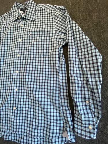 Tommy Hilfiger Shirt Mens SMALL blue Business button up modern plaid Size S - Picture 4 of 14