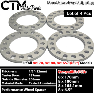 4x 1/2''(12mm) THICK 8x6.5 8x180 8x170 8x165.1 WHEEL SPACER RAM2500 RAM3500 NISSA