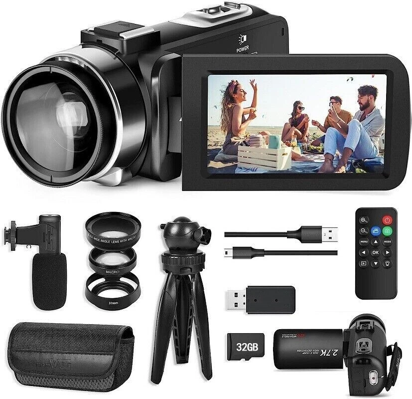 Videokamera Camcorder 2.7K 42MP 18X 3'' Flip Screen Fernbedienung Vlogging
