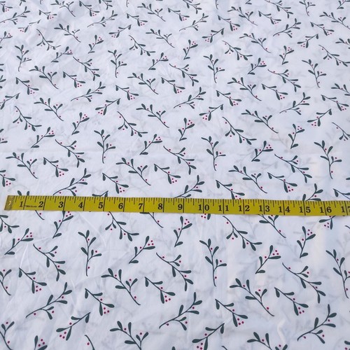 Organic cotton fabric Green red on white Sewing quilting and craft W 51" - Picture 12 of 13
