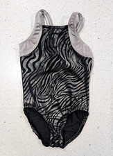 GK ELITE Gymnastics Dance Leotard CS Child Small Metallic Silver Zebra Tiger