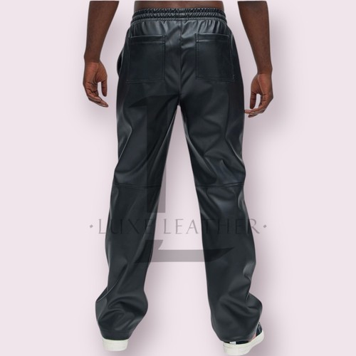Men's White&Black Soft Leather Pant Genuine Lambskin Leather party Style - Picture 3 of 4