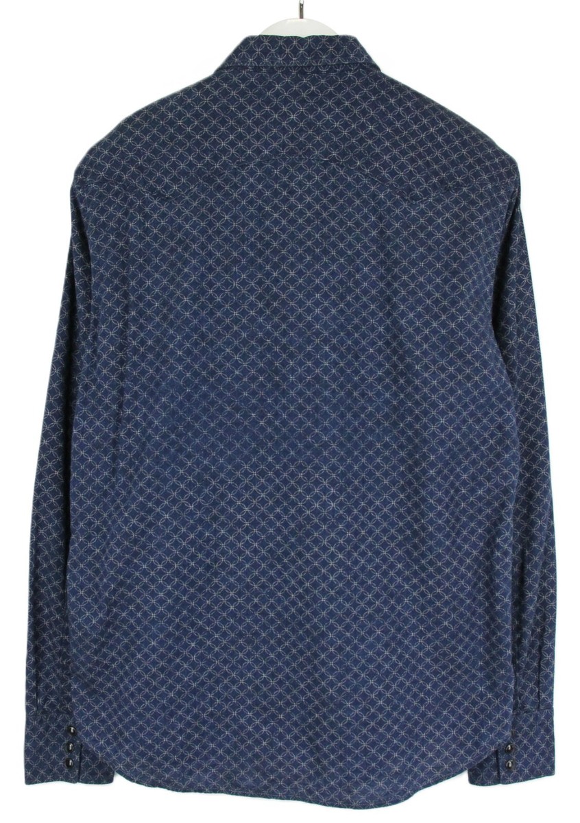 REPLAY Indigo Shirt Men's LARGE Patterned Pockets Snaps Spread Collar View 2