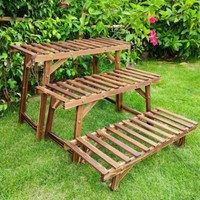 Pflanzentreppe Blumentreppe 3Er Set Holz Blumenbank Balkon Blumen- Pflanzregal