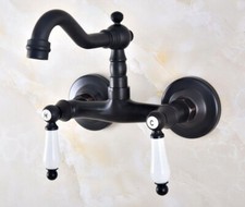 Black Oil Rubbed Brass Kitchen Faucet Bathroom Sink Mixer Tap Wall Mount snf835