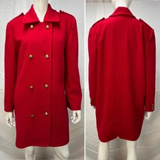 Vintage Jaeger 100% Wool Red Double Breasted Gold Button Peacoat 10 Jacket