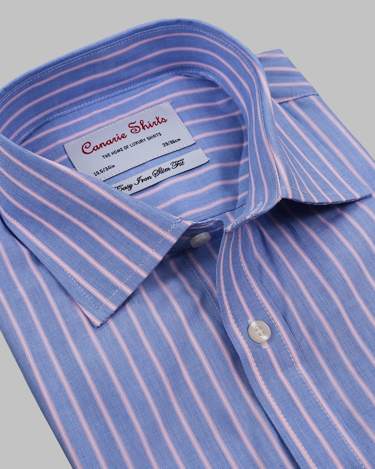 Camisa de lujo azul rojo a rayas para hombre fácil de planchar - Camisas Canarie