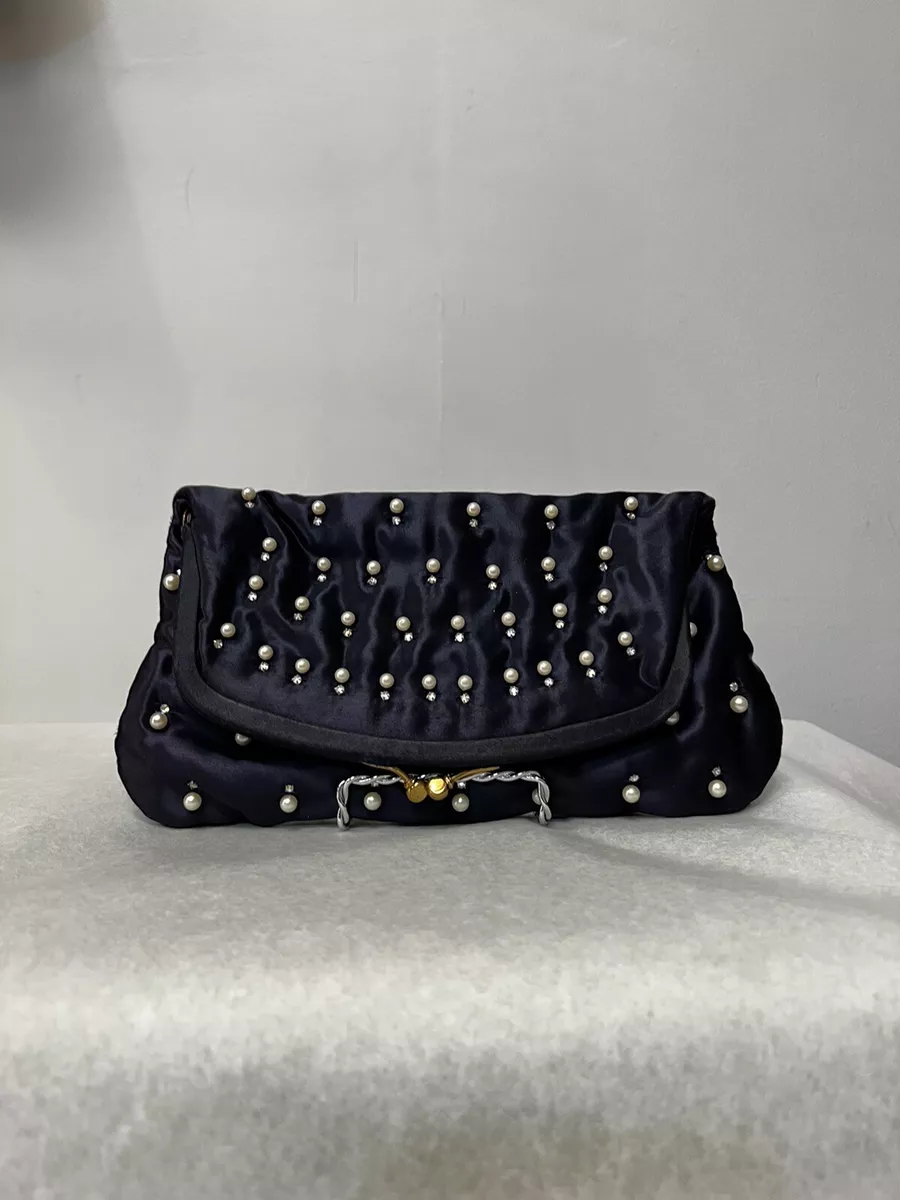 Navy blue shop satin clutch