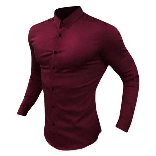 Men's Long Sleeve Super Slim Fit Plain Casual Shirt Business Dress Shirt Men - Bild 11 von 25