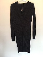 BLACK CRINKLE WRAP DRESS 12 BOOHOO BNWT SUMMER HOLIDAY TOWIE PARTY SMART GLAM 