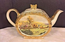 Ant Sadler Porcelain Teapot w/ Lid Gold Gilt Hunt Scene #1713 Made in England