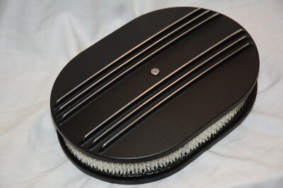 12'' Black Aluminum Nostalgia Retro Finned Oval Air Cleaner street rod filter