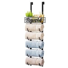 Bathroom Towel Rack Holder 6 Tier Over The Door  Wall Mount Rolled Towel Storag
