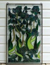 20.5" x 34.75" Handcrafted stained glass window panel Iris flower wl448