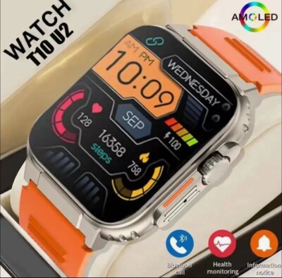 New 2024 T10 U2 Series 8 Bluetooth Call Fitness 2.2inch  GPS Smartwatch (BLACK)