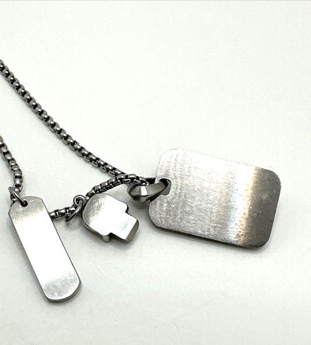 STEVE MADDEN Skull & Rhinestone Charm Necklace Oxidized Stainless Steel 26" - Picture 9 of 10