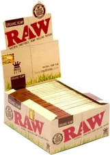 Raw King Size Slim Organic Hemp Rolling Papers Full Box of 50 Packs, 32 Count