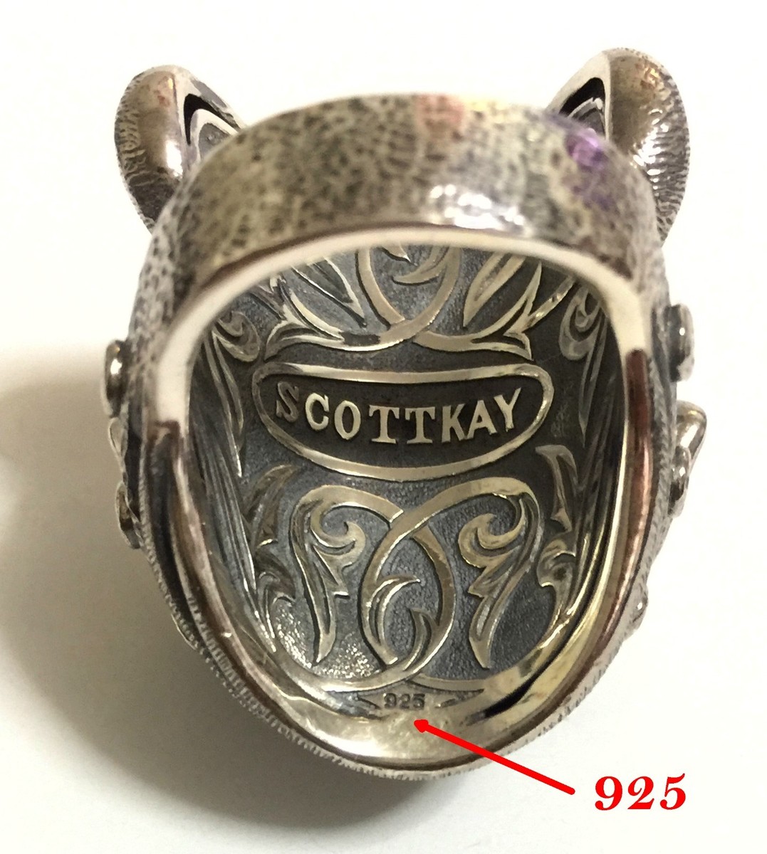 Scott Kay sz 7 SIlver 40g Garnet Eyes Bulldog Ring Men