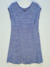 T by Talbots Short Dress Women Medium Blue Cap Sleeve V-Neck Knit Casual Stretch