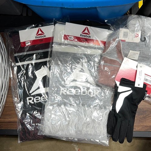 NWT Reebok Womens Bundle Of 4 Scarfs Beanie Pom Gloves Gray Pink Black One Size - Picture 1 of 9