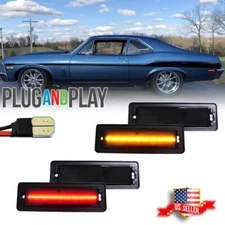 Smoke Front Amber Rear Red LED Bumper Side Marker Light For 1970-1974 Chevy Nova