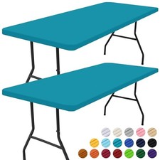 2 Pack Rectangle Picnic Table Cloth, Waterproof Elastic 4FT - 30" x 48" Teal