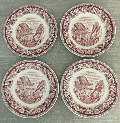 4 Homer Laughlin Red Currier & Ives Hudson River Bread Plates 6.25  James Parr
