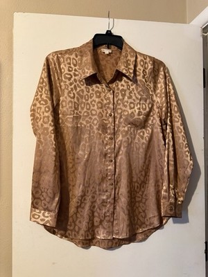 Hem & Thread Women's Blouse Size Small Gold Long Sleeves Button Up