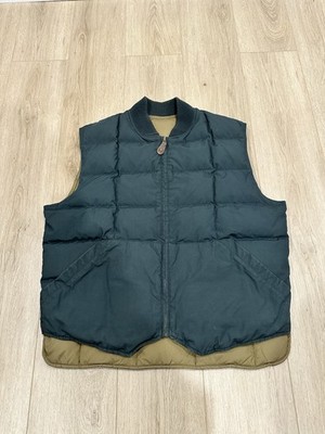 Vintage Eddie Bauer Reversible Down Vest Mens L Green X Beige Quilted Puffer