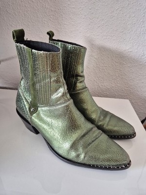 Floris van Bommel Stiefeletten 39 Grün Metallic Leder
