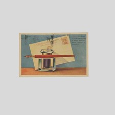 Cartolina d’epoca Scrittura Penna Calamaio e Inchiostro Poste VG Rara