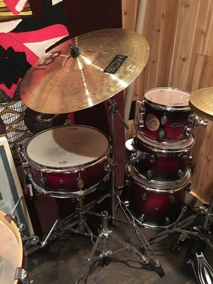 5 piece drum set + seat -color red- MEINL-SABIAN-