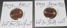 2025 P D Lincoln Penny Cent OMEGA Counterstamp right side , 2 coin set