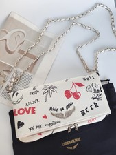 Zadig Voltaire Rock Wing White Leather Bag Cherry Art Chain Crossbody 27x15cm