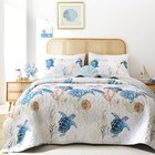 Coastal Quilt Set Queen Size - Sea Turtle Ocean Print Lightweight Soft Microf...