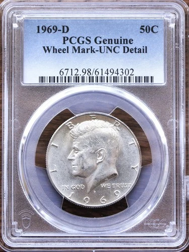 1969-D KENNEDY HALF DOLLAR PCGS GENUINE UNCIRCULATED - 40% SILVER
