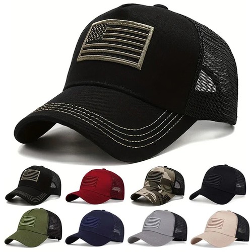 Army Green/Black American Flag Hat - Tactical Snap Back Trucker Baseball Cap