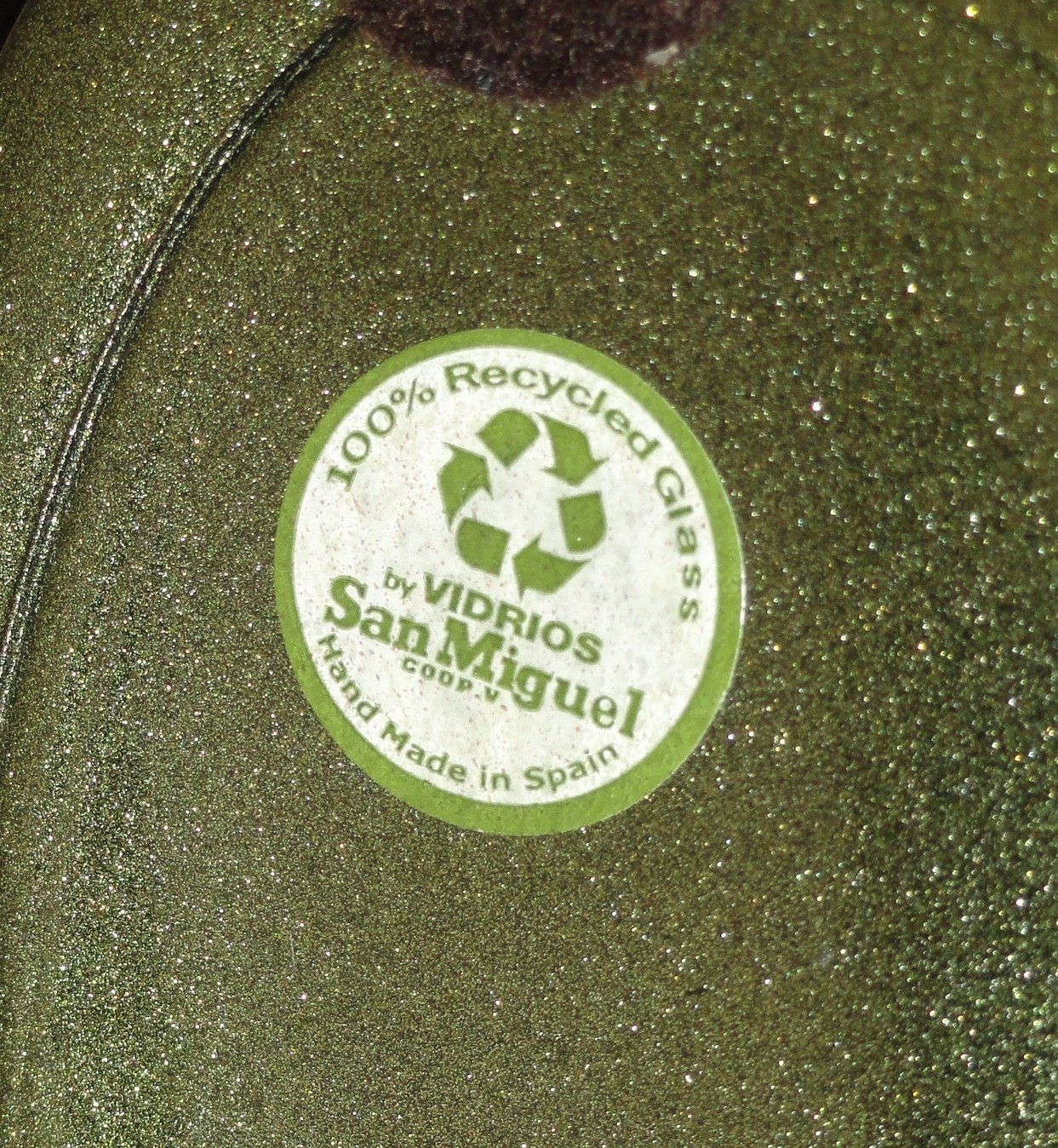 VIDRIOS SAN MIGUEL Green Glass Bronze Toned Bottle 13.5 in. Tall MCM