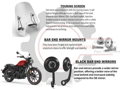 Royal Enfield Meteor 350 ''Bar End Mirrors & Mounts Combo Pack of 3 Pcs''