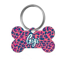 Cute Leopard Print Personalized Pet ID Dog Tag Name Plate Unique Design Girly