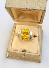 Vintage Yellow CZ Sterling Silver Gold Vermeil Cocktail Ring Sz 7.5